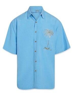 Bamboo Cay Men’s Peekaboo Palm Camp Short Sleeve Shirt In Blue XL Button Up